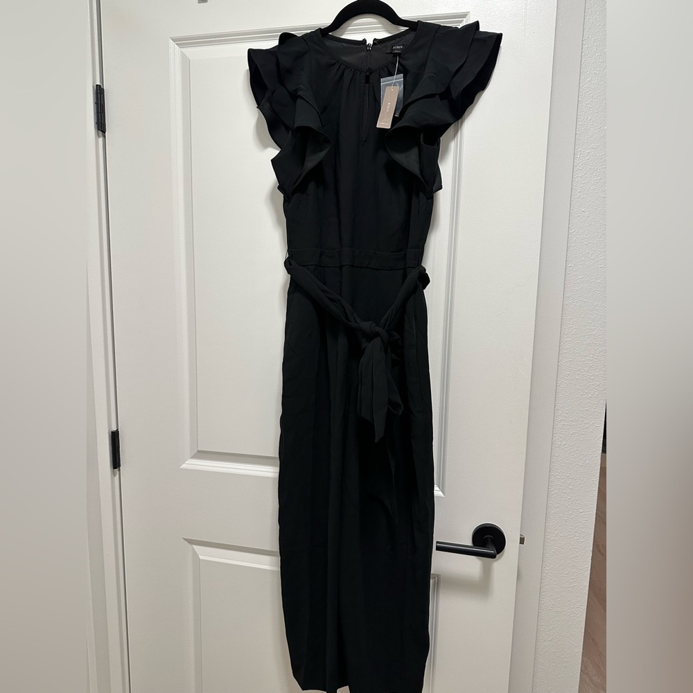 J. Crew Black Ruffle-Sleeve Wide-Leg Jumpsuit